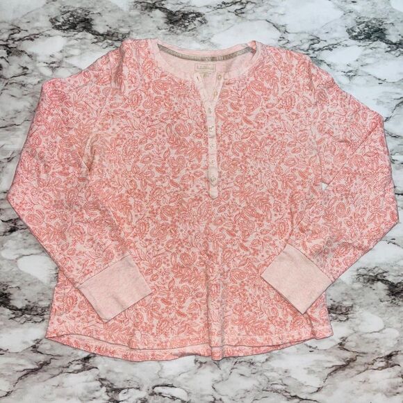 LL Bean | Long Sleeve Sweater Paisley 1/4 Button Down | Pink | Women | L - Picture 1 of 5